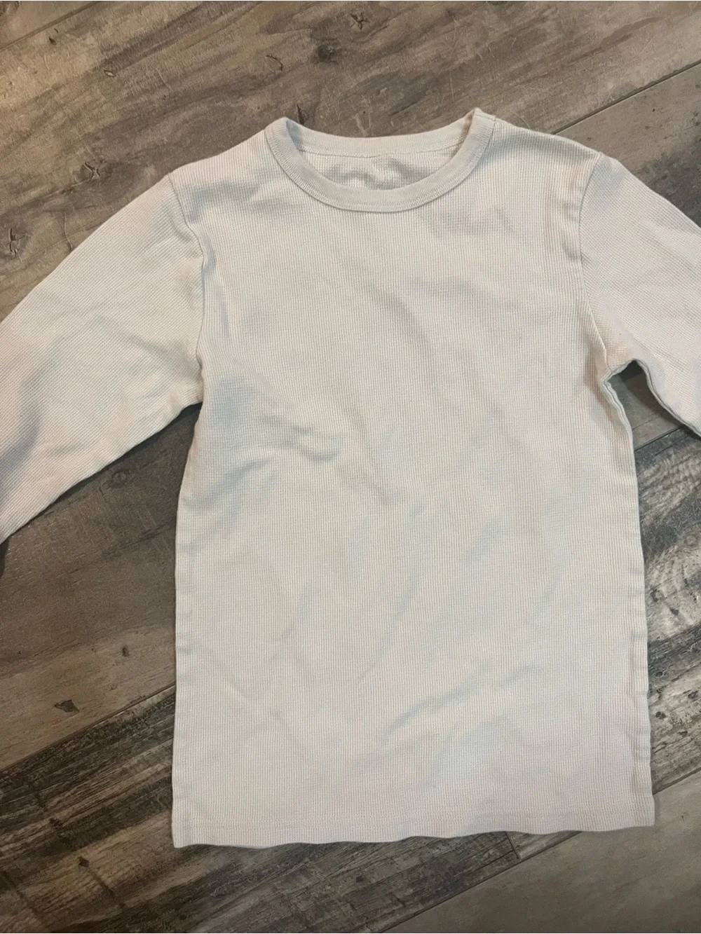 Children’s Place Youth Medium Light Cream Waffle Knit Long Sleeve Thermal Shirt